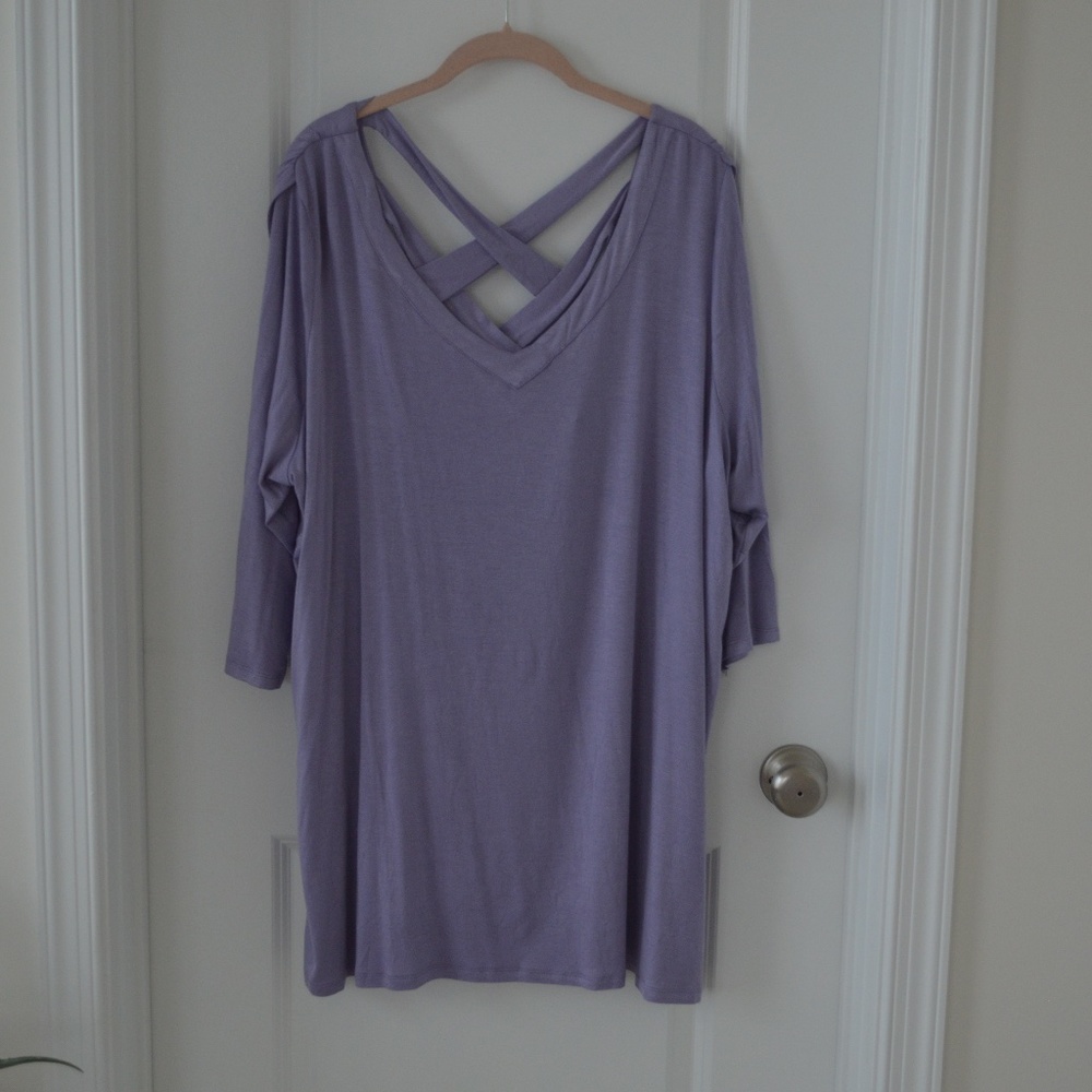 EUC Lavender Long Sleeve Top with Criss Cross Back